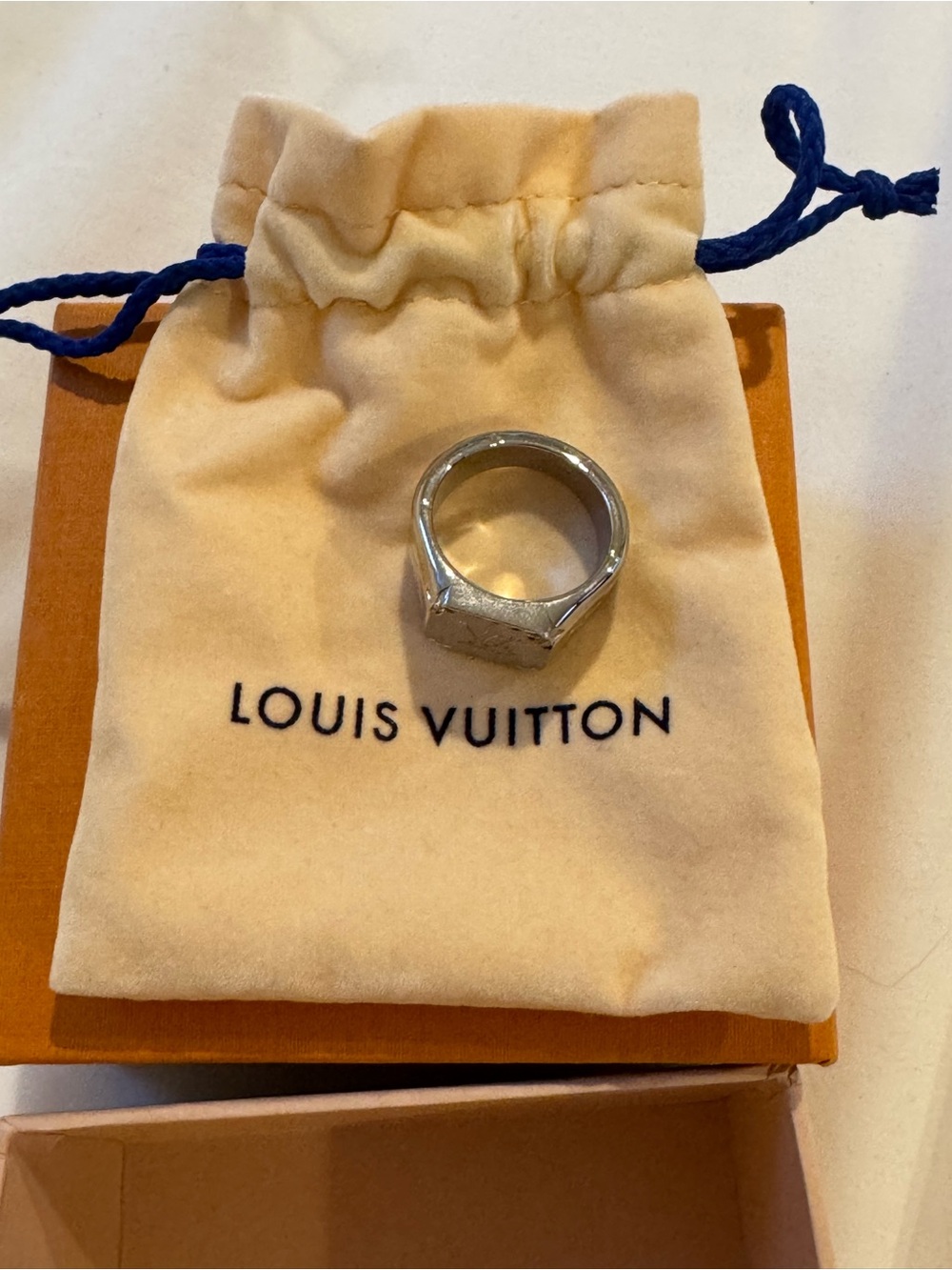 Louis Vuitton Silver-Tone Hex Signet Ring (size 10)